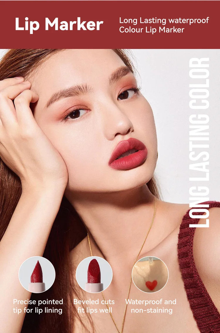 Hydrating Waterproof Lip Stain Matte Lip Liner Marker Pen Lipstick Lasting Colour Lipstick Contour Pen with A Natural Effect